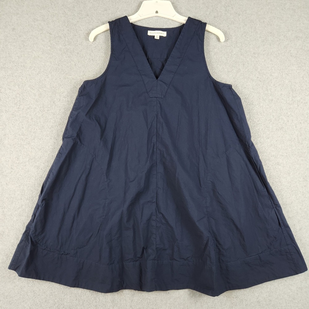 Banana Republic A-Line Mini Dress Womens Small Blue Cotton Sleeveless V-Neck